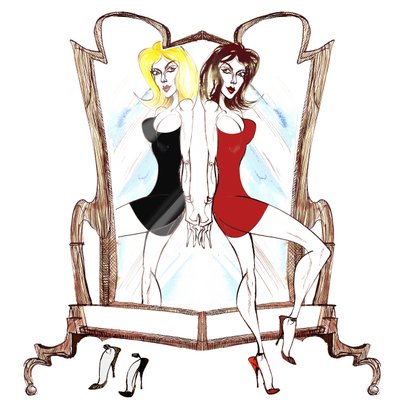 Signs of the Zodiac: Gemini mirror twins from a series of fashion caricatures by Neale Osborne